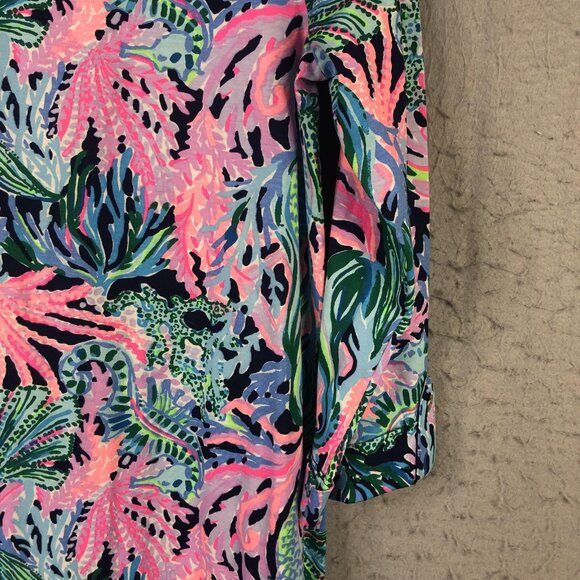 Lilly Pulitzer Dress Womens Medium Multicolor Pima Cotton Sea Life 3/4 Sleeve - Picture 14 of 16